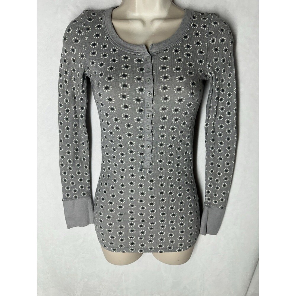 Aeropostale Ribbed Henley Top Gray Dot Y2K Fitted Long Sleeve M - Picture 5 of 6